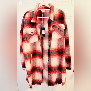 Red and White Plaid Flannel Shacket
